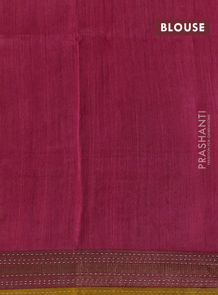 Mustard Yellow & Pink Pure Munga Tussar Silk - Kantha Embroidery