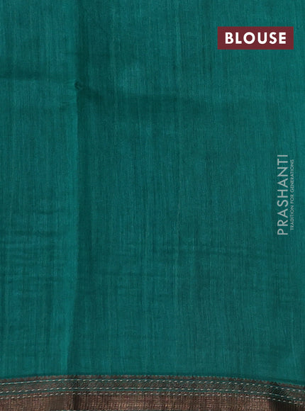 Navy Blue & Teal Green Pure Munga Tussar Silk - Kantha Embroidery