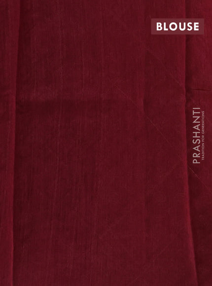 Mustard Yellow & Maroon Pure Munga Tussar Silk - Kantha Embroidery