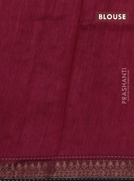 Black & Maroon Pure Munga Tussar Silk - Kantha Embroidery