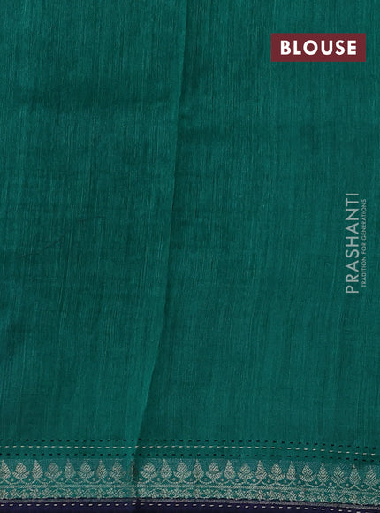 Navy Blue & Green Pure Munga Tussar Silk - Kantha Embroidery