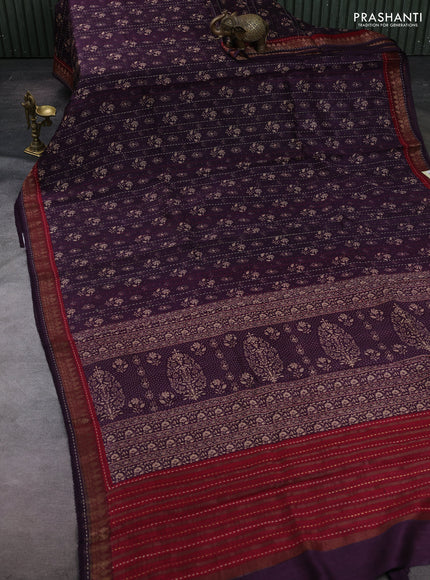Purple & Maroon Pure Munga Tussar Silk - Kantha Embroidery