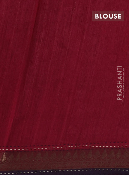 Purple & Maroon Pure Munga Tussar Silk - Kantha Embroidery