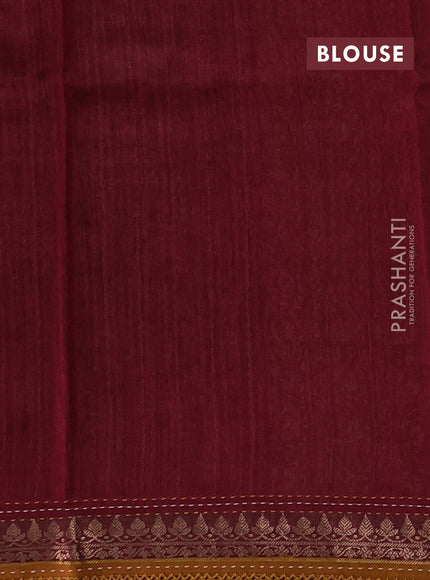 Mustard Yellow & Maroon Pure Munga Tussar Silk - Kantha Embroidery