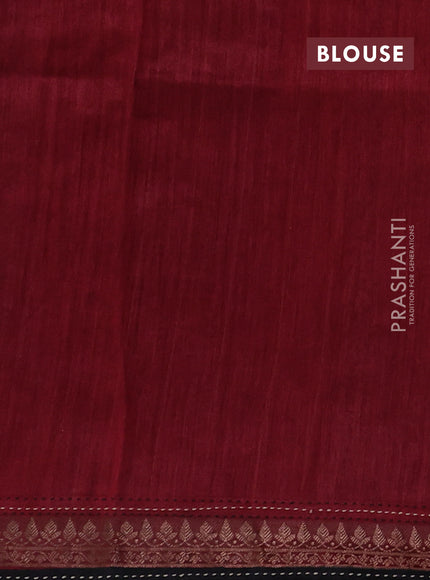 Black & Maroon Pure Munga Tussar Silk - Kantha Embroidery