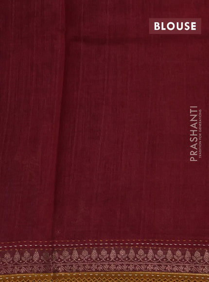 Mustard Yellow & Maroon Pure Munga Tussar Silk - Kantha Embroidery