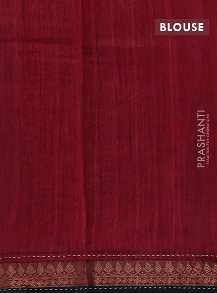 Black & Maroon Pure Munga Tussar Silk - Kantha Embroidery