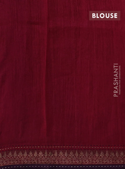 Purple & Maroon Pure Munga Tussar Silk - Kantha Embroidery