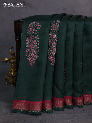Bottle Green & Maroon Pure Munga Tussar Silk - Kantha Embroidery