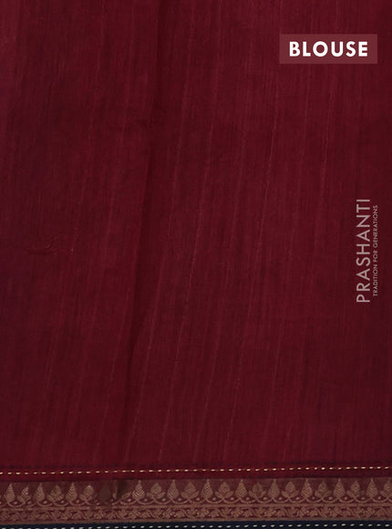 Navy Blue & Maroon Pure Munga Tussar Silk - Kantha Embroidery
