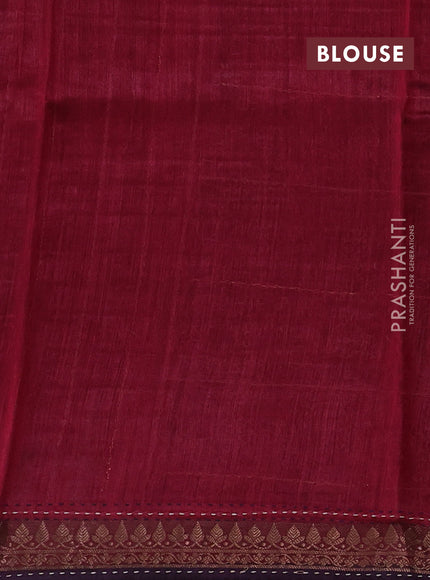 Purple & Maroon Pure Munga Tussar Silk - Kantha Embroidery