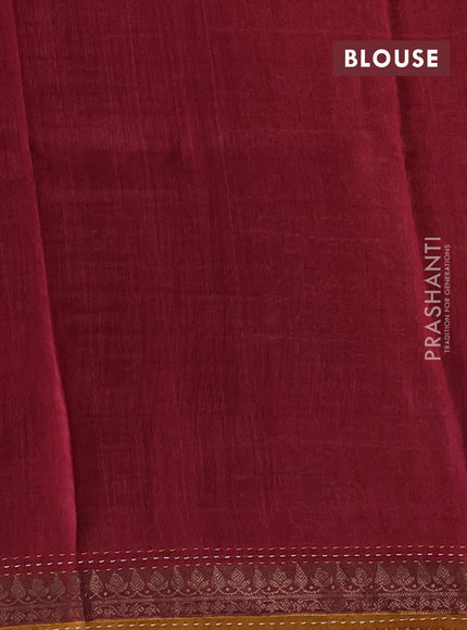 Mustard Yellow & Maroon Pure Munga Tussar Silk - Kantha Embroidery