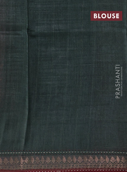 Maroon & Green Pure Munga Tussar Silk - Kantha Embroidery
