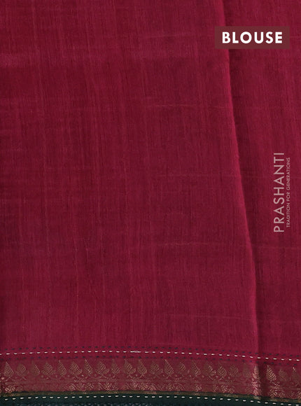 Green & Maroon Pure Munga Tussar Silk - Kantha Embroidery