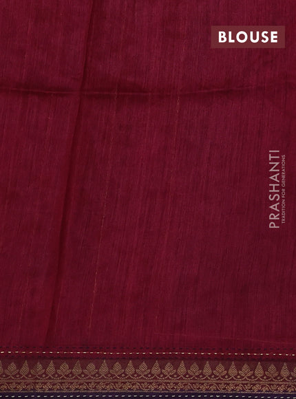 Purple & Maroon Pure Munga Tussar Silk - Kantha Embroidery