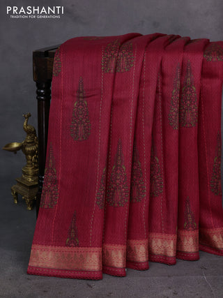 Red & Peach Pure Munga Tussar Silk - Kantha Embroidery