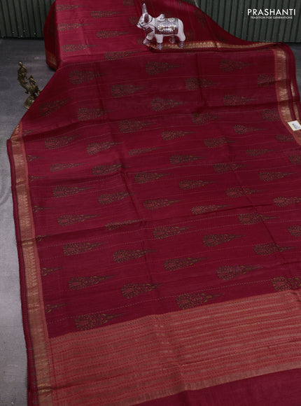 Red & Peach Pure Munga Tussar Silk - Kantha Embroidery