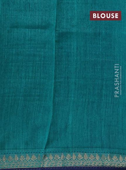 Navy Blue & Teal Green Pure Munga Tussar Silk - Kantha Embroidery