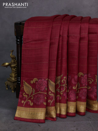 Red & Sandal  Pure Munga Tussar Silk - Kantha Embroidery