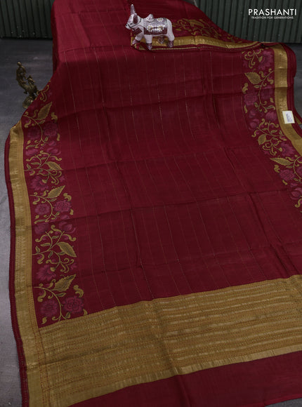 Red & Sandal  Pure Munga Tussar Silk - Kantha Embroidery