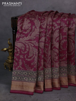 Wine & Beige Pure Munga Tussar Silk - Kantha Embroidery