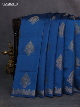 Peacock Blue Chiniya Silk - Buttas