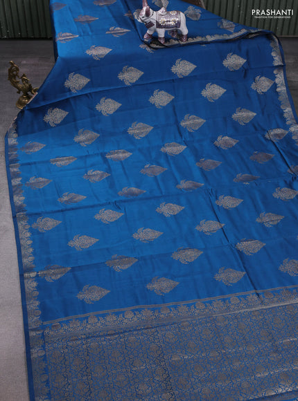 Peacock Blue Chiniya Silk - Buttas