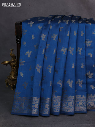 Peacock Blue Chiniya Silk - Buttas