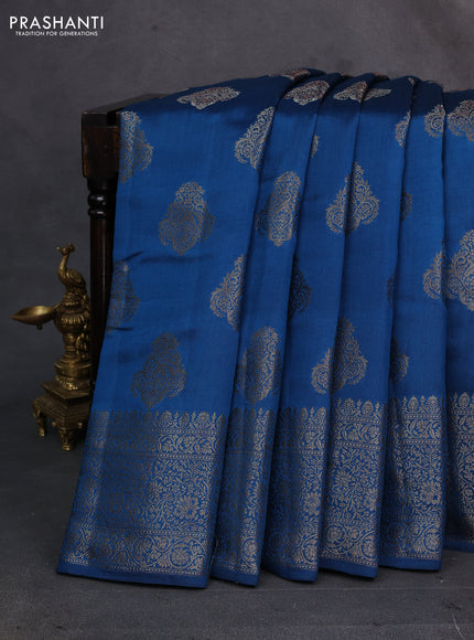 Peacock Blue Chiniya Silk - Buttas