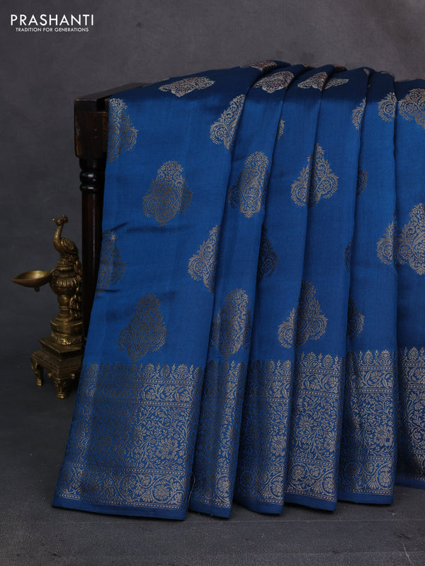 Peacock Blue Chiniya Silk - Buttas