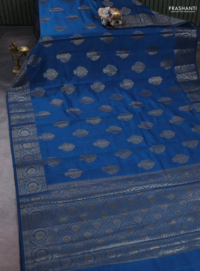 Peacock Blue Chiniya Silk - Buttas