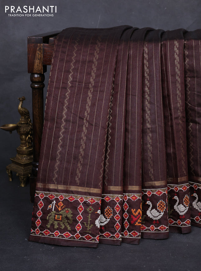 Coffee Brown Pure Dupion Silk - Embroidery