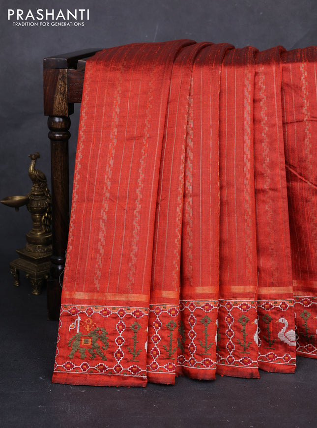 Orange Pure Dupion Silk - Embroidery