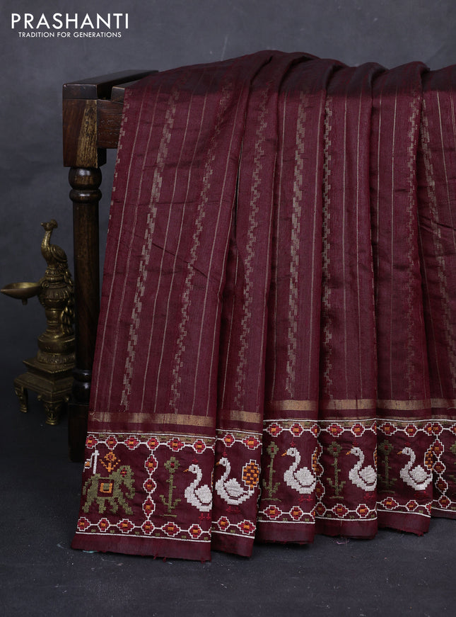 Maroon Pure Dupion Silk - Embroidery