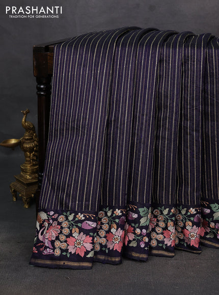 Navy Blue Pure Dupion Silk - Embroidery