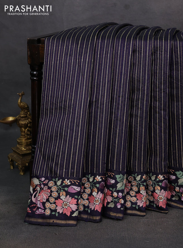 Navy Blue Pure Dupion Silk - Embroidery