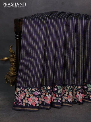 Navy Blue Pure Dupion Silk - Embroidery