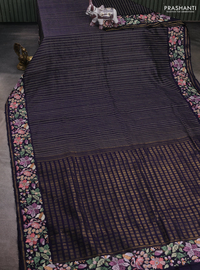 Navy Blue Pure Dupion Silk - Embroidery