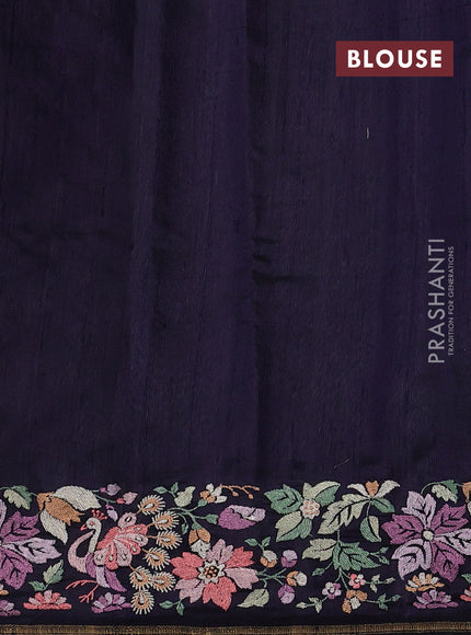 Navy Blue Pure Dupion Silk - Embroidery