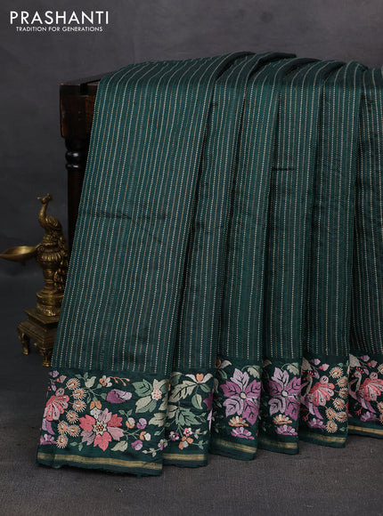 Bottle Green Pure Dupion Silk - Embroidery