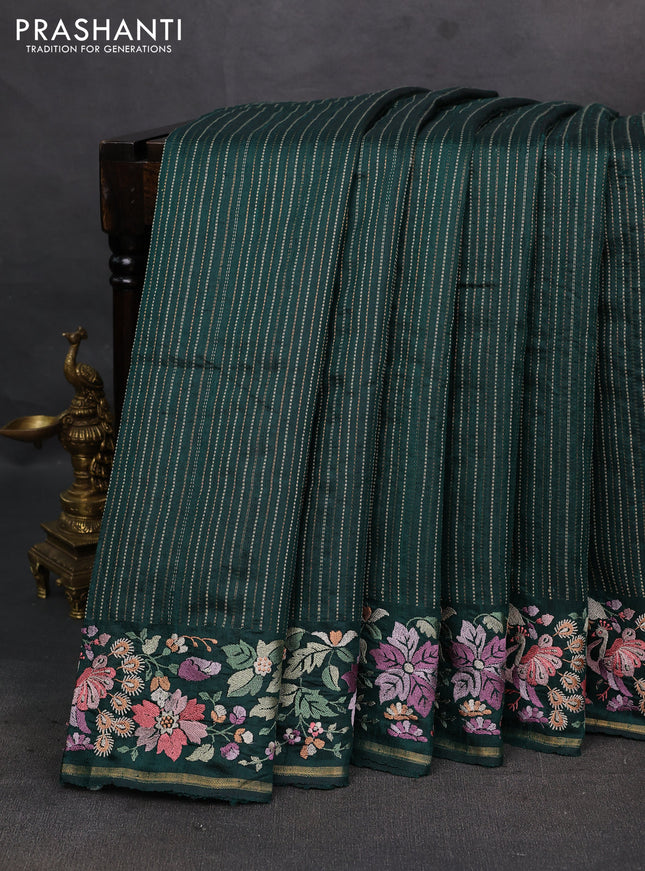 Bottle Green Pure Dupion Silk - Embroidery