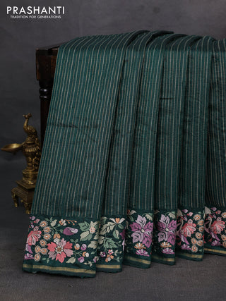 Bottle Green Pure Dupion Silk - Embroidery