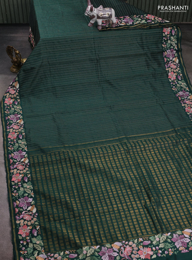 Bottle Green Pure Dupion Silk - Embroidery