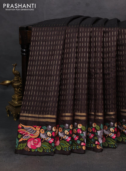 Coffee Brown Pure Dupion Silk - Embroidery