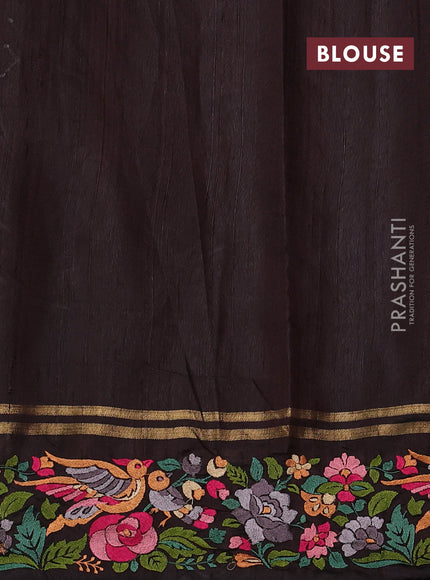 Coffee Brown Pure Dupion Silk - Embroidery