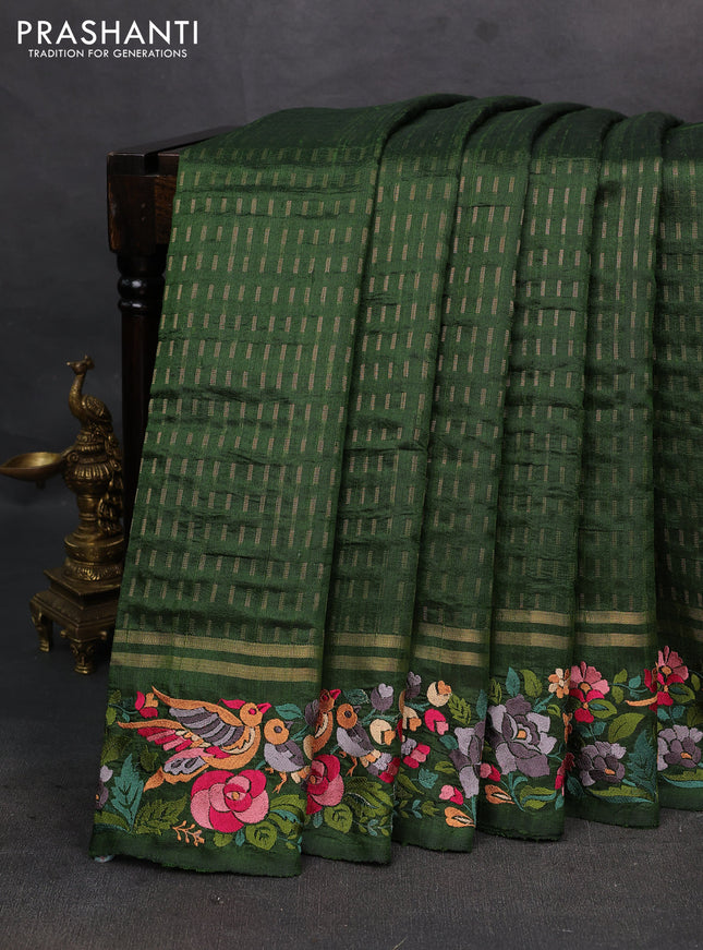 Green Pure Dupion Silk - Embroidery