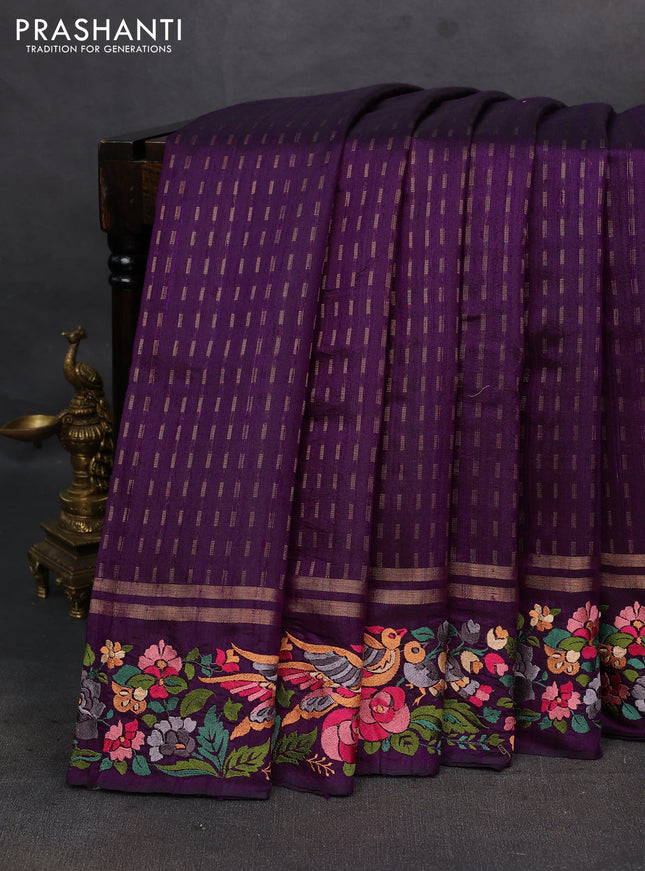 Purple Pure Dupion Silk - Embroidery