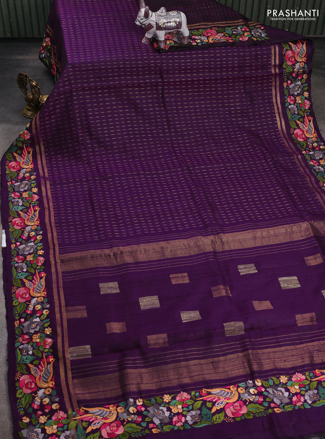 Purple Pure Dupion Silk - Embroidery