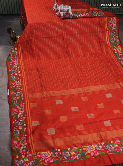 Orange Pure Dupion Silk - Embroidery