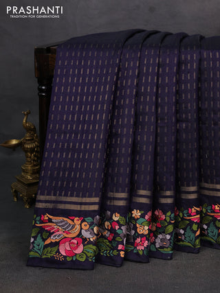 Navy Blue Pure Dupion Silk - Embroidery